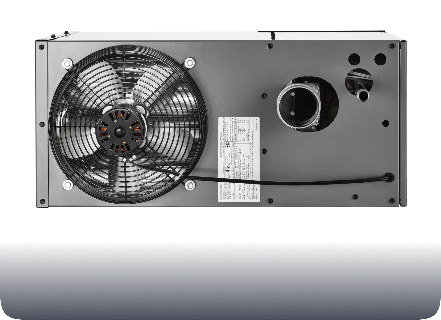 Rear of a Modine unit heater showing the fan