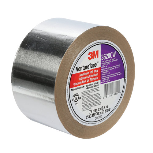 3M™ VentureClad™ 051115-78311 Foil Tape, 2.83 in W, 50 yd L, 2 mil Thick, Aluminum, 23 lb/in Tensile Strength, Silver