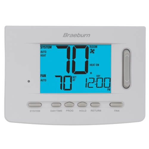 Braeburn® 5020 Programmable Thermostat, 18-30 V, 3 V, 2H/1C, 1H/1C-Stage, Battery, Hardwired, Alkaline, LCD Display