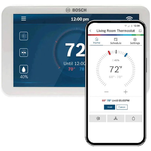 BOSCH 7-738-007-442 All-in-One Smart Thermostat, 24 V, 4H/2C-Stage, Touch Screen Display, +/-1 deg F Accuracy