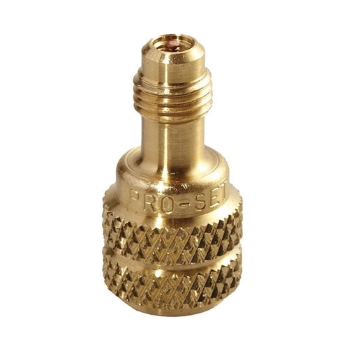 CPS® AD44LH Straight Adapter With Valve Core, Application: A2L Refrigerant Tanks, 1/4 in x 1/4 in, Female Threaded