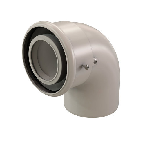 Centrotherm InnoFlue ICEL2487 87 deg Concentric Elbow, 2 or 4 in Intake, Galvanized Steel/Polypropylene, White, 7.1 in W