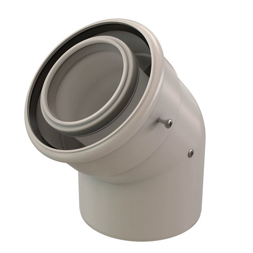Centrotherm InnoFlue ICEL3545 45 deg Concentric Elbow, 3 or 5 in Intake, Galvanized Steel/Polypropylene, White, 8.3 in W