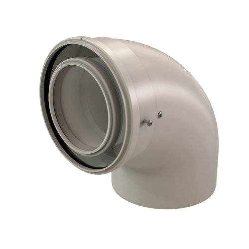 Centrotherm InnoFlue ICEL4687 87 deg Concentric Elbow, 4 or 6 in Intake, Galvanized Steel/Polypropylene, White, 6.9 in H