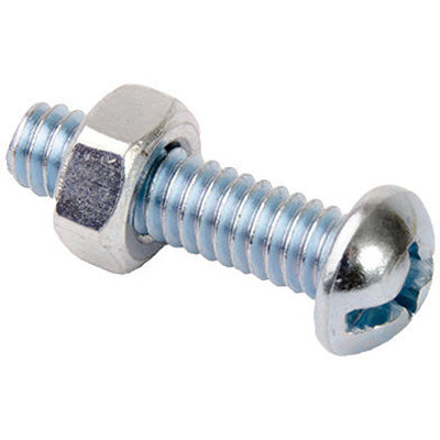 Devco 6413 Stove Bolt With Hex Nut, Bolt Fastener, Round, Slotted Head, 1/4-20 Thread, Steel, Zinc-Plated, 1 in L