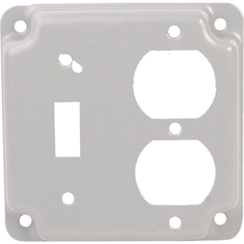 Devco PI368 Toggle Switch and Duplex Receptacle, Steel, 4 in H, 4 in W, Silver