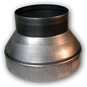 Die Stamped CR1614 Reducer, Round Duct 1, 16 in x 14 in, Round Duct 2, Galvanized Steel, 22 ga Gauge, 7 in L