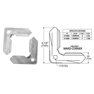 Duro Dyne® DYN-O-MATE® 021020 Stackable TDC Corner, Steel, 16 ga Gauge, 4.055 in L, 4.055 in W, 1.225 in D