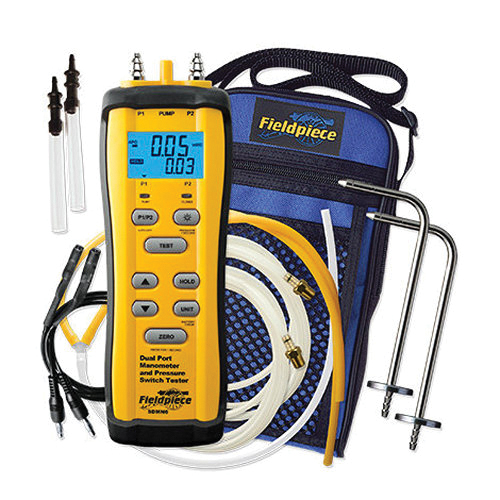 Fieldpiece SDMN6 Dual Port Manometer With Pressure Switch Tester, 0 to 0.07 psi, +/-0.001 psi Accuracy, Alkaline
