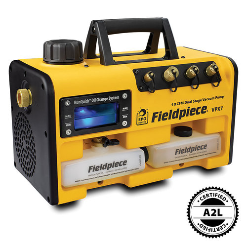 Fieldpiece VPX7 Vacuum Pump, 10 cfm, 15 um Vacuum, 120 V, 1 ph, 3/4 hp Motor, (1) 1/4 in, (2) 3/8 in, (1) 1/2 in