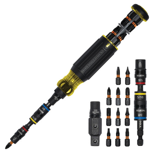 KLEIN TOOLS® KNECT™ 32517HD 17-in-1 Impact-Rated Hybrid Screwdriver/Nut Driver, 1/4 in, 3/8 in, 5/16 in Drive, Steel