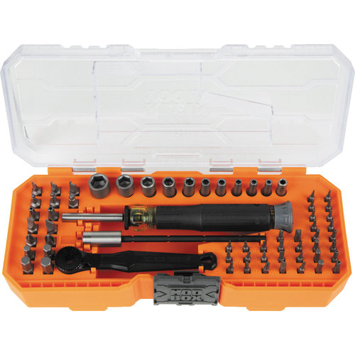 KLEIN TOOLS® 32787 Precision Ratchet and Driver System, 64-Piece, SAE, Steel, 8-3/4 in L, 3.7 in W, 1.8 in D