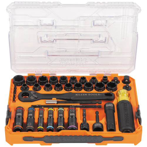 KLEIN TOOLS® KNECT™ 65500KNECT Complete Impact Pass Through and Flip Socket Set, 39-Piece, SAE, 7-1/2 in L, 11.38 in W