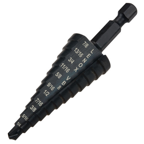 LENOX® Vari-Bit® 30888-VB11 Step Drill Bit, 1/8 to 7/8 in Dia, 3-Flat, Round Shank, 3/8 in Shank, High Speed Steel