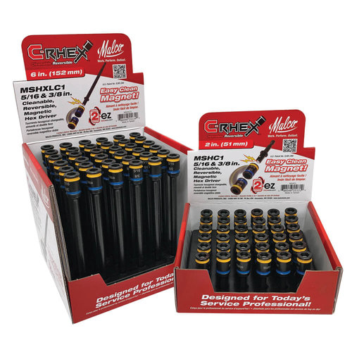 Malco® C-RHEX® MSHMLC1 Cleanable/Reversible Driver, SAE, Hex Drive, Magnetic: Yes, 4 in L Shaft, 4 in L, Blue/Yellow