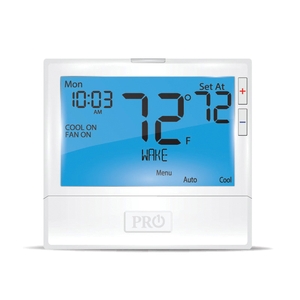 PRO1® T805 Programmable Thermostat, 24 V, 1H/1C-Stage, Battery, Hardwired, Auto Changeover: Yes, Backlit Display