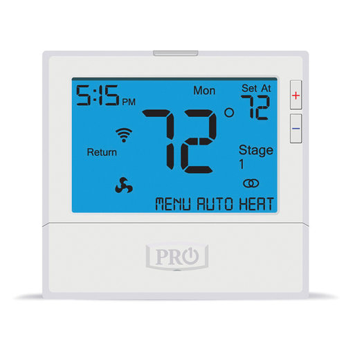 PRO1® T855I Wi-Fi Thermostat, 24 V, 2H/2C, 3H/2C-Stage, Hardwired, Auto Changeover: Yes, Backlit Display, 1.5 A