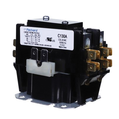 Packard C130A Contactor, 24 V Control, 1-Pole, 30 A Switching Current, 50/60 Hz