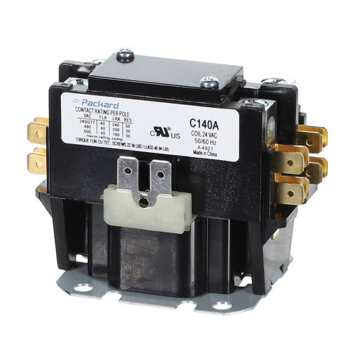 Packard C140A Contactor, 24 V Control, 1-Pole, 40 A Switching Current, 50/60 Hz
