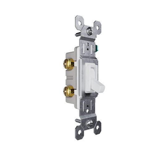 Pass & Seymour® Trademaster® 660WG Toggle Switch, 15 A, 120 V, 1-Pole, White, Grounding: Grounding, 1-Gang