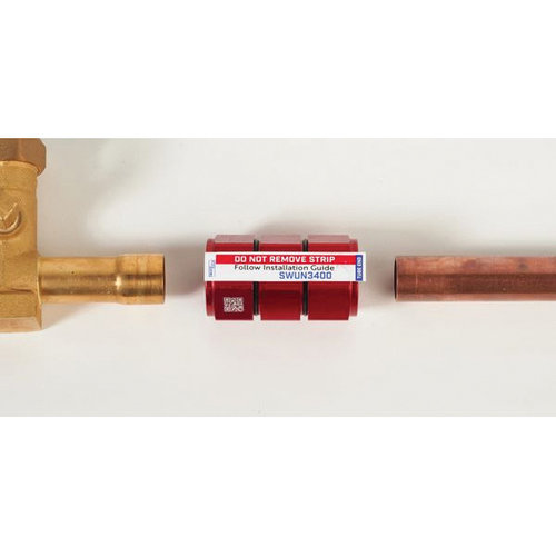 SmartLock® SWUN3800 Swage Union, 3/8 in x 3/8 in, Material Construction: Aluminum Alloy, 2.106 in L, Red