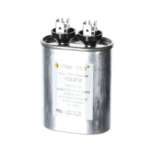 TITAN PRO® TOCF10 Motor Run Capacitor, 10 uF MFD, 370-440 V, Oval, 2.56 in H, 2.03 in W, 1.24 in D, 50/60 Hz
