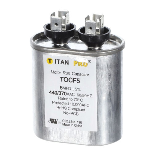 TITAN PRO® TOCF5 Motor Run Capacitor, 5 uF MFD, 370-440 V, Oval, 2.17 in H, 2.03 in W, 1.24 in D, 50/60 Hz