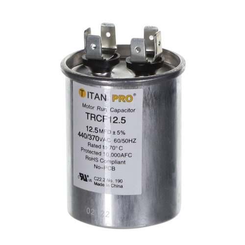 TITAN PRO® TRCF12.5 Motor Run Capacitor, 12.5 uF MFD, 370-440 V, Round, 50/60 Hz