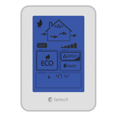fantech® ECO-Touch® 414727 TVOC Sensing Wall Control, 12 V, Screw Terminal, 5 % Accuracy, 3-19/64 in H, 4-19/32 in W