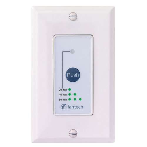 fantech® 44794 20/40/60 min Pushbutton Timer, 12 V, Screw Terminal, 4-1/8 in H, 1-5/16 in W, 5/8 in D