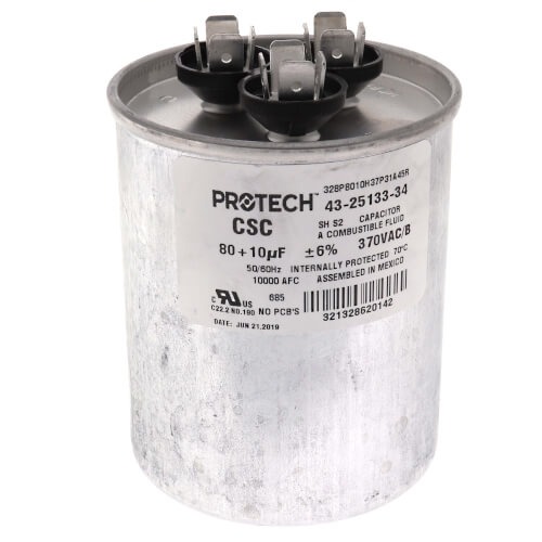 PROTECH™ 43-25133-34 Dual Round Run Capacitor, 80/10 MFD, 370V