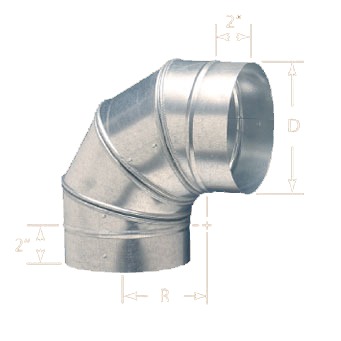 90 deg Duct Elbow, 18 in, 24 ga Galvanized Steel
