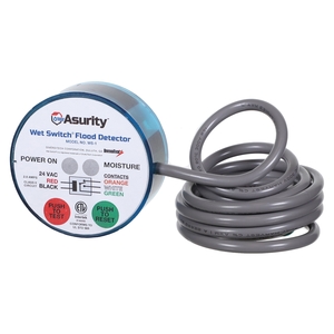 Asurity™ Wet Switch® WS-1 Flood Detector, 250 V Control, SPDT Switch Contact, NO-NC, 5 A, Button Reset, 6 ft L Lead