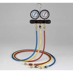 CPS® MT2A7P5E 2-Valve Manifold Gauge Set, R-454B/R-32/R-410A, 3-1/8 in Gauges, 5 ft Premium Hoses with Ball Valves
