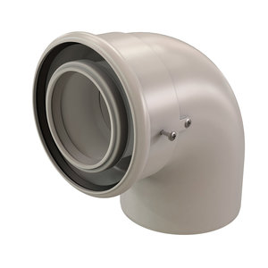 Centrotherm InnoFlue ICEL3587 87 deg Concentric Elbow, 3 or 5 in Intake, Galvanized Steel/Polypropylene, White, 8 in W