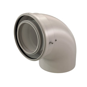 Centrotherm InnoFlue ICEL4687 87 deg Concentric Elbow, 4 or 6 in Intake, Galvanized Steel/Polypropylene, White, 6.9 in H