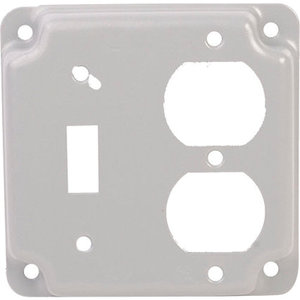 Devco PI368 Toggle Switch and Duplex Receptacle, Steel, 4 in H, 4 in W, Silver