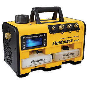 Fieldpiece VP87 Vacuum Pump, 8 cfm, 15 um Vacuum, 120 V, 1 ph, 3/4 hp Motor, (1) 1/4 in, (2) 3/8 in, (1) 1/2 in, 16 in D