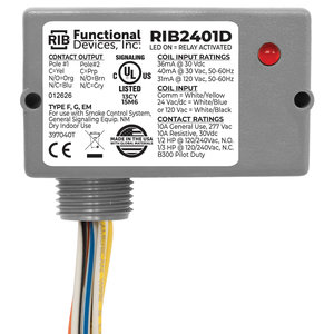 Functional Devices™ RIB2401D Enclosed Relay, 24 V, 120 V Control, DPDT, 24 V, 120 V Switching Voltage, Wired, 1.7 in H