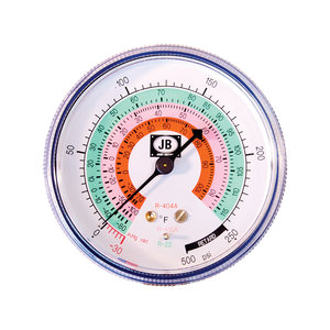 JB Industries M2-460 Non-Illuminating Compound Gauge, R-22, R-410A, R-404A Refrigerant, 1/8 in x MPT, Steel Body, Blue