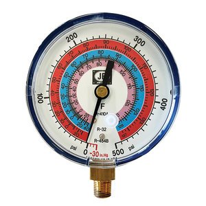 JB Industries M2-861 A2L Illuminating Compound Gauge, R-32, R-410A, R-454B Refrigerant, 1/8 in x MPT, Steel Body, Blue