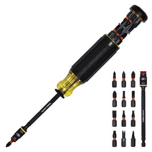 KLEIN TOOLS® 32304 14-in-1 Adjustable-Length Impact Screwdriver With Flip Socket, 1/4 in, 5/16 in Drive, 14-Piece