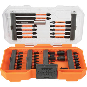 KLEIN TOOLS® ProFlex 33801 Impact Driver Bit Set, 40-Piece, SAE, Tool Steel, 7 in L, 3-3/4 in W, 1-3/4 in D
