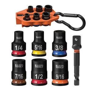 KLEIN TOOLS® Grab-And-Go 33808 Impact Socket Set, 7-Piece, SAE, 3/8 in Drive, Chrome-Moly, 4.3 in L, 2.48 in W