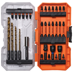 KLEIN TOOLS® 33811 Drill and Driver Bit Set, 32-Piece, SAE, 3/8 in Drive, Alloy Steel, 7 in L, 3.7 in W, 1-3/4 in D