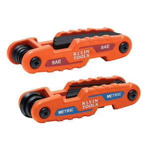 KLEIN TOOLS® 70542 Compact Folding Hex Key Kit, SAE, Metric, Flat End, Hex Tip, Chrome Vanadium Steel, 4.56 in L