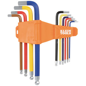KLEIN TOOLS® CBLS10 10-Piece Long Hex Key Set, SAE, Ball End, Hex Tip, Steel, 7.11 in L, Powder-Coated