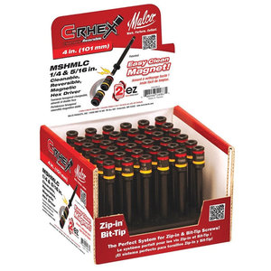 Malco® C-RHEX® MSHMLC Cleanable/Reversible Driver, SAE, Hex Drive, Magnetic: Yes, 4 in L Shaft, 4 in L, Red/Yellow