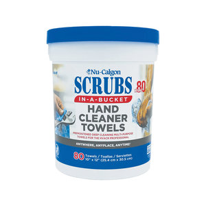 Nu-Calgon Scrubs-in-a-Bucket® HVAC80™ 4366-87 Hand Cleaning Towel, Colorless to Blue/White, Bucket, Citrus Odor / Scent