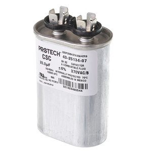 PROTECH™ 43-25134-07 Capacitor, 20 uF MFD, 370 V, Oval, Single Run Capacitor, Quick-Connect, 5-3/4 in H, 2.16 in W